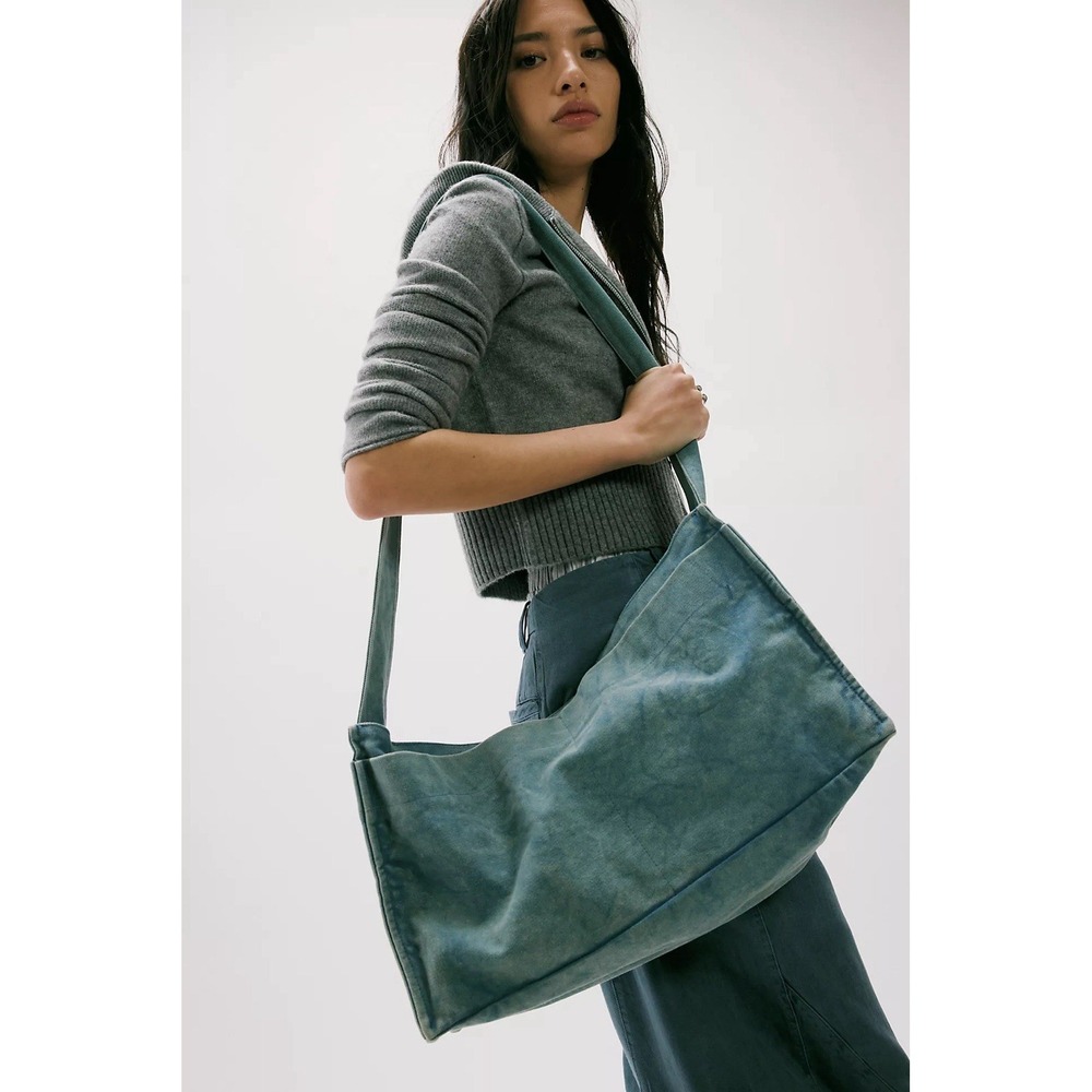 NWT Free People Camp Crush Sling Bag Washed Blue Adjustable $78 Oversized